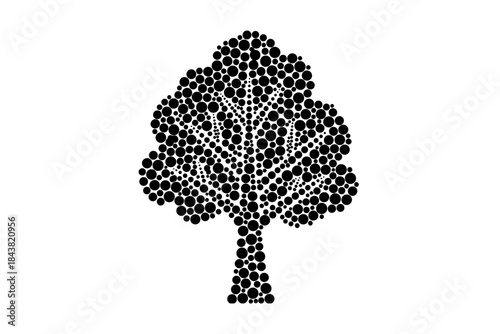Abstract tree design made of circular dot patterns for nature concepts