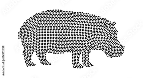 Abstract dot pattern hippopotamus silhouette design in black and white