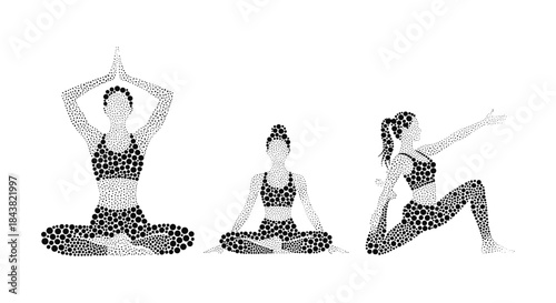 Abstract dot pattern yoga poses: meditation, balance, and flow