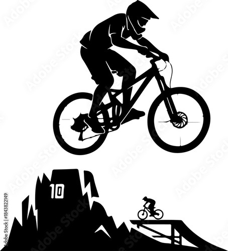 Cyclist Silhouette Action Poses Collection Set
