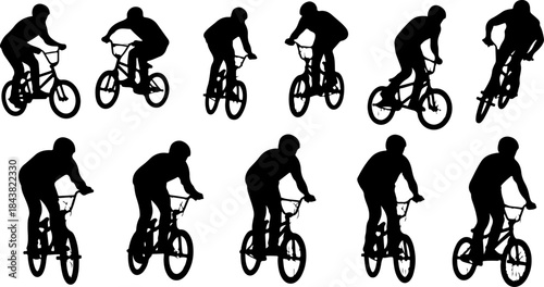 Cyclist Silhouette Action Poses Collection Set