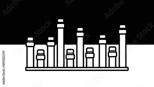 Urban Abstract: An abstract cityscape, rendered in stark black and white, presents a modern architectural composition, invoking a sense of urban geometry.