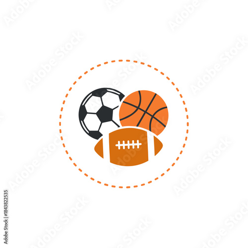 Sports, Football, Basketball, soccer icon logo flat vector design