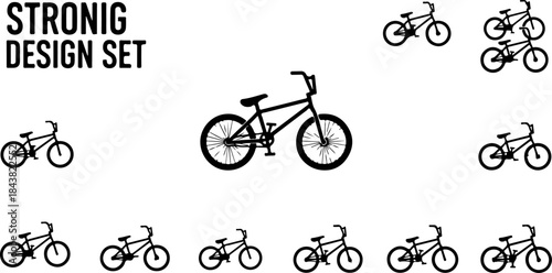 Cyclist Silhouette Action Poses Collection Set