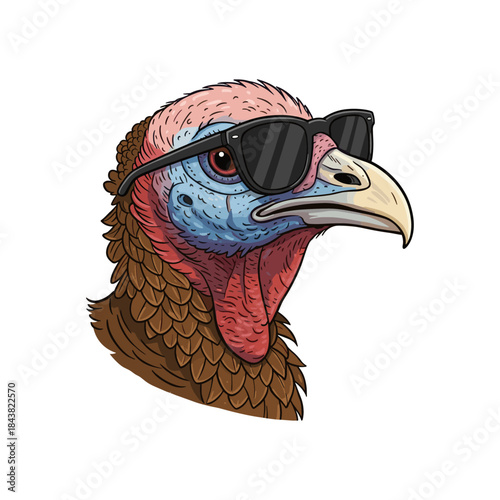 A turkey wearing sunglass, Cool chicken icon logo flat vector design