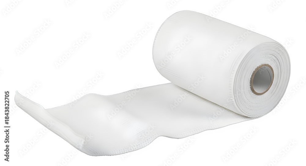 Fototapeta premium Roll of white nonwoven fabric or disposable medical gauze material isolated on transparent background