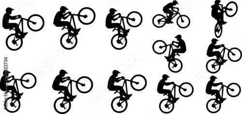 Cyclist Silhouette Action Poses Collection Set