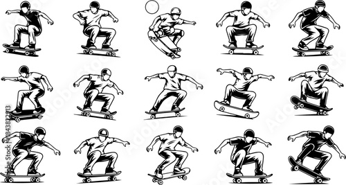 Dynamic Snowboarding Action Silhouettes in Black and White