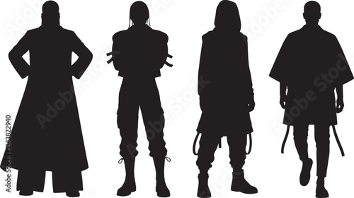 Traditional Asian Historical Clothing Silhouette Collection of Ancient Japanese and Chinese Costumes Vector Set