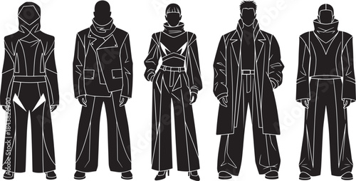 Traditional Asian Historical Clothing Silhouette Collection of Ancient Japanese and Chinese Costumes Vector Set