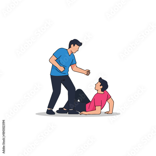 Aggressor standing over victim during confrontation.