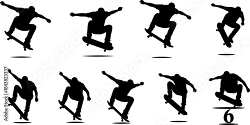 Dynamic Snowboarding Action Silhouettes in Black and White