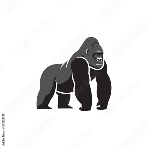 Gorilla Cartoon Standing On All Fours Portrait.
