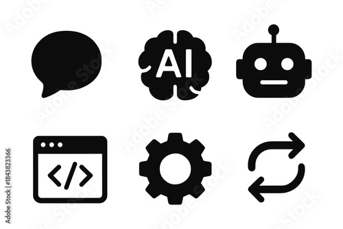 Artificial intelligence icons in flat design for web and tech projects
