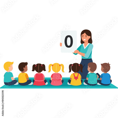 Canvas Print Energetic Teacher Leading Young Students in Classroom.
