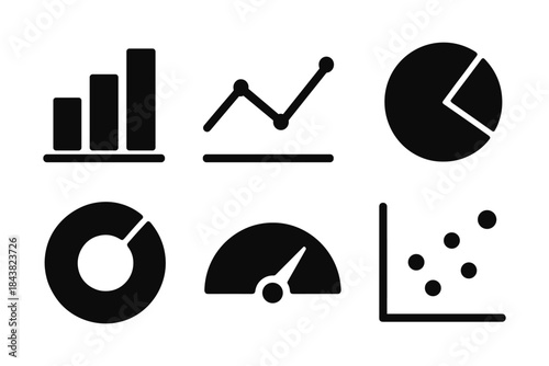 Set of business dashboard chart icons in black silhouette style