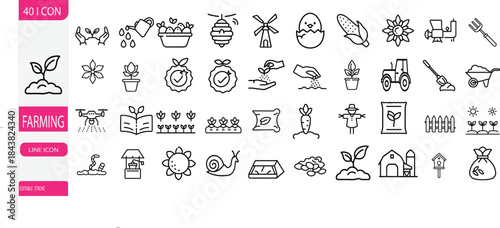Agriculture Icon Set Outline Collection Vector Illustration .Editable stroke