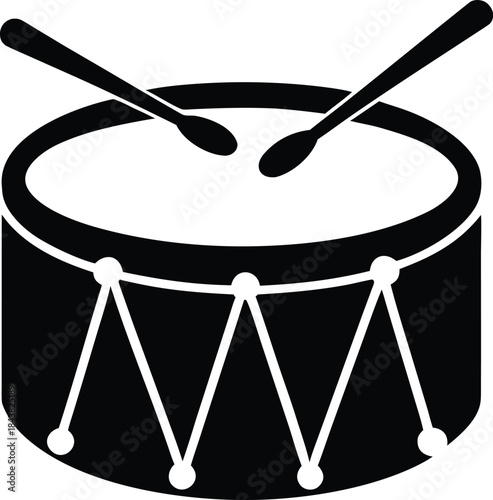 Dynamic Percussion Drum with Crossed Drumsticks Ready for Energetic Musical Performance