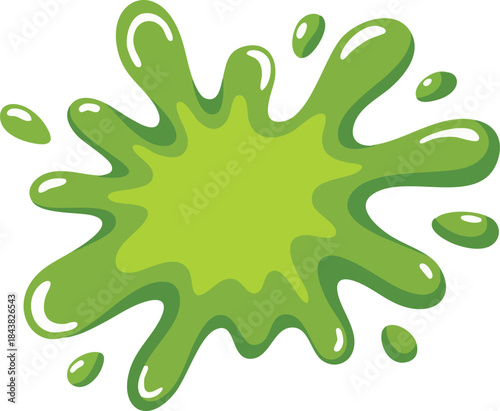 Vibrant, glossy green paint splattering and dripping against a pristine white backdrop creates a dynamic and visually striking composition, full of energy and fluidity