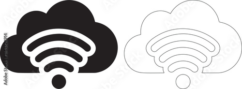 Black and white cloud and rocket wifi signal icons