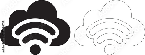 Black and white cloud wifi signal icons