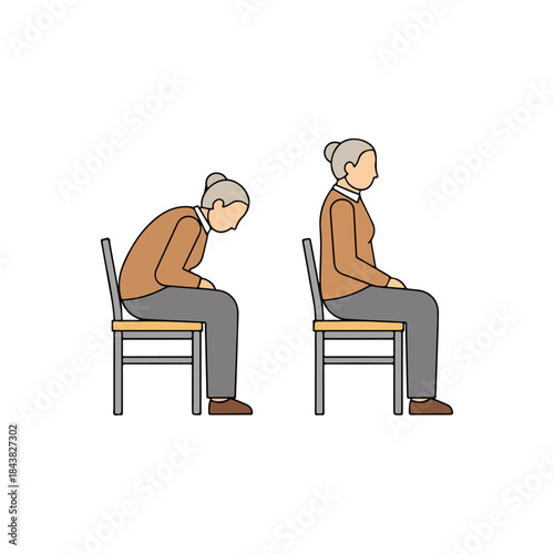 Elderly Woman Sitting Posture Comparison Good Bad.
