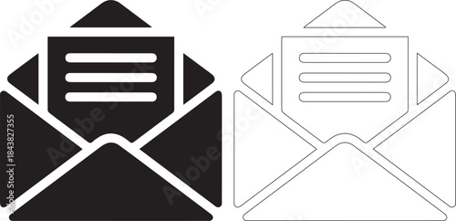 Black and white icons of envelopes with lines on paper inside