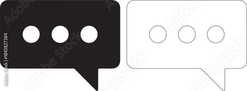 Black and white speech bubbles with three dots on isolated
