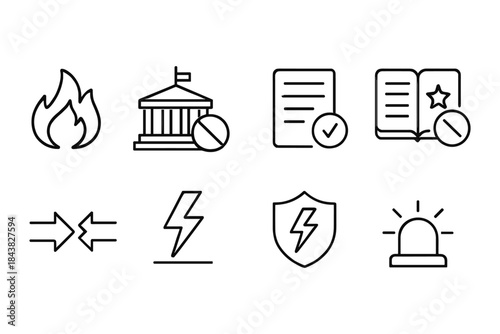 Minimalist icons for legal and safety concepts in linear design style