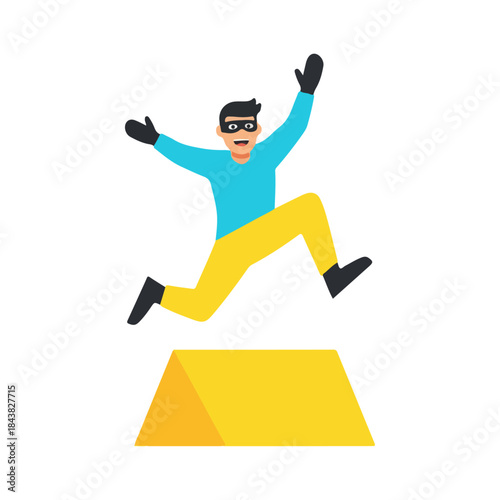 Cartoon Man Jumping Over Yellow Hurdle Illustration.