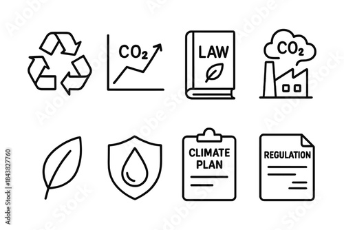 Environmental icons: eco-friendly, co2 reduction, and climate policy symbols