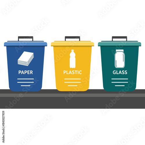 Recycling Bins for Paper Plastic and Glass Sorting.