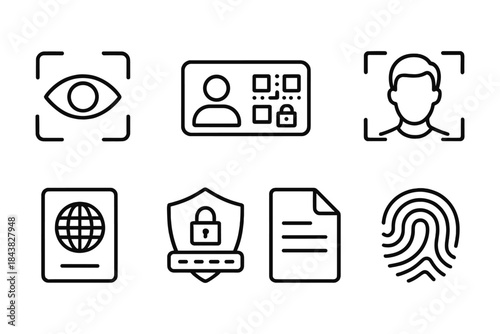 Modern linear icons of biometric security and identification elements