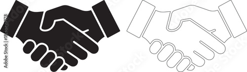 Black and white vector illustration of two hands shaking
