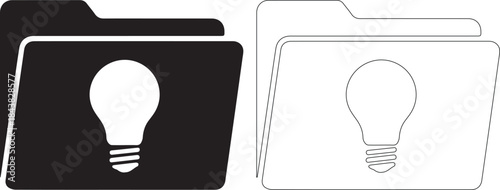 Black and white light bulb icons in folders