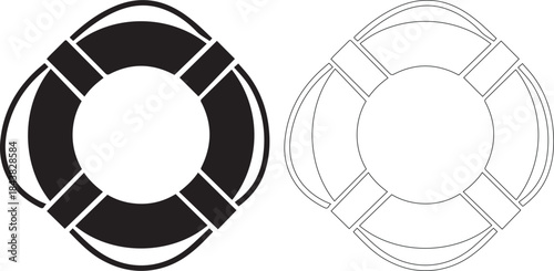Two lifebuoys in black and white on a