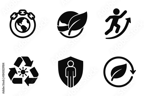 Sustainable icons set for eco-friendly and health conscious initiatives