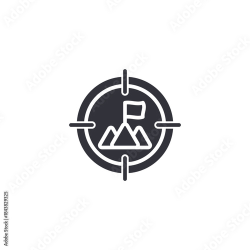 Risk management target icon representing controlled challenges, awareness, analysis, and safe goal execution strategies.