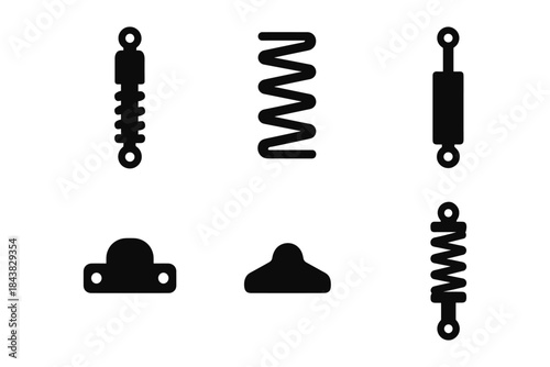 Set of automotive suspension parts silhouettes for repair and maintenance designs