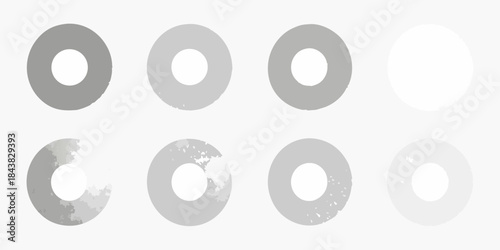 Arrangement of grayscale concentric circles and rings with varying opacity