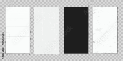 Four rectangular paper pieces with varying textures and colors on transparent background