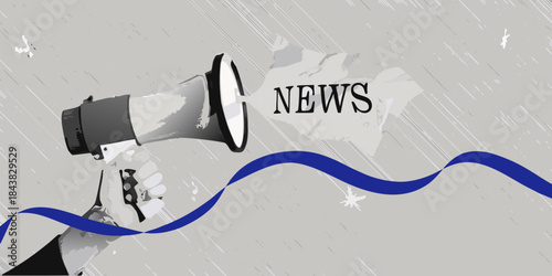 A hand holding a megaphone with the word news displayed prominently