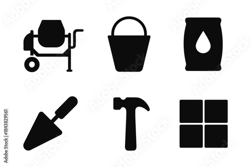 Set of construction icons: tools and materials for building projects