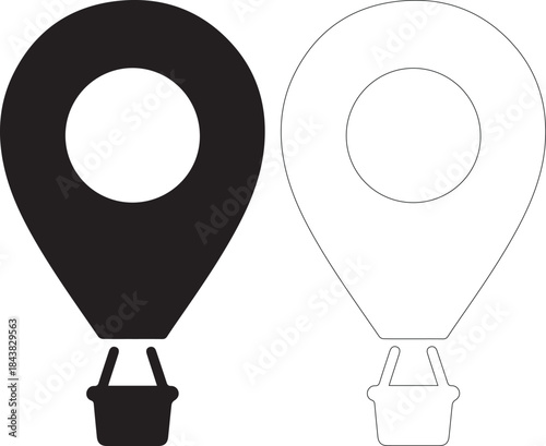Black and white hot air balloon icons in solid and outline styles
