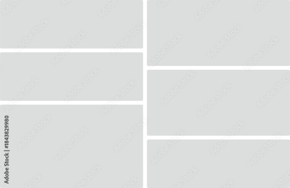 Fototapeta premium Six rounded rectangles arranged in a grid with white borders for design and content layout template