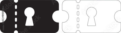 Black and white ticket icons with keyhole and perforation line