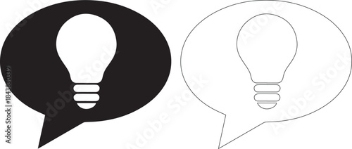 Black and white light bulb icons in speech bubbles
