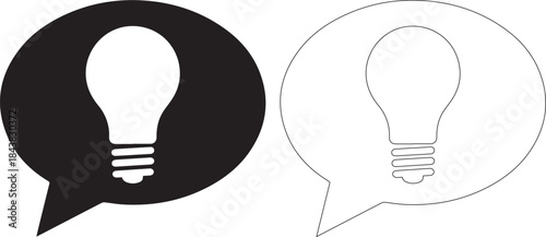 Black and white light bulb icons in speech bubbles