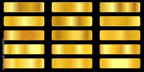 Set of golden metallic gradient template design decoration on black background .texture gold gradient