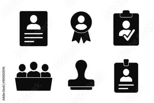 Business icon set: silhouette style for profiles, awards, and documentation